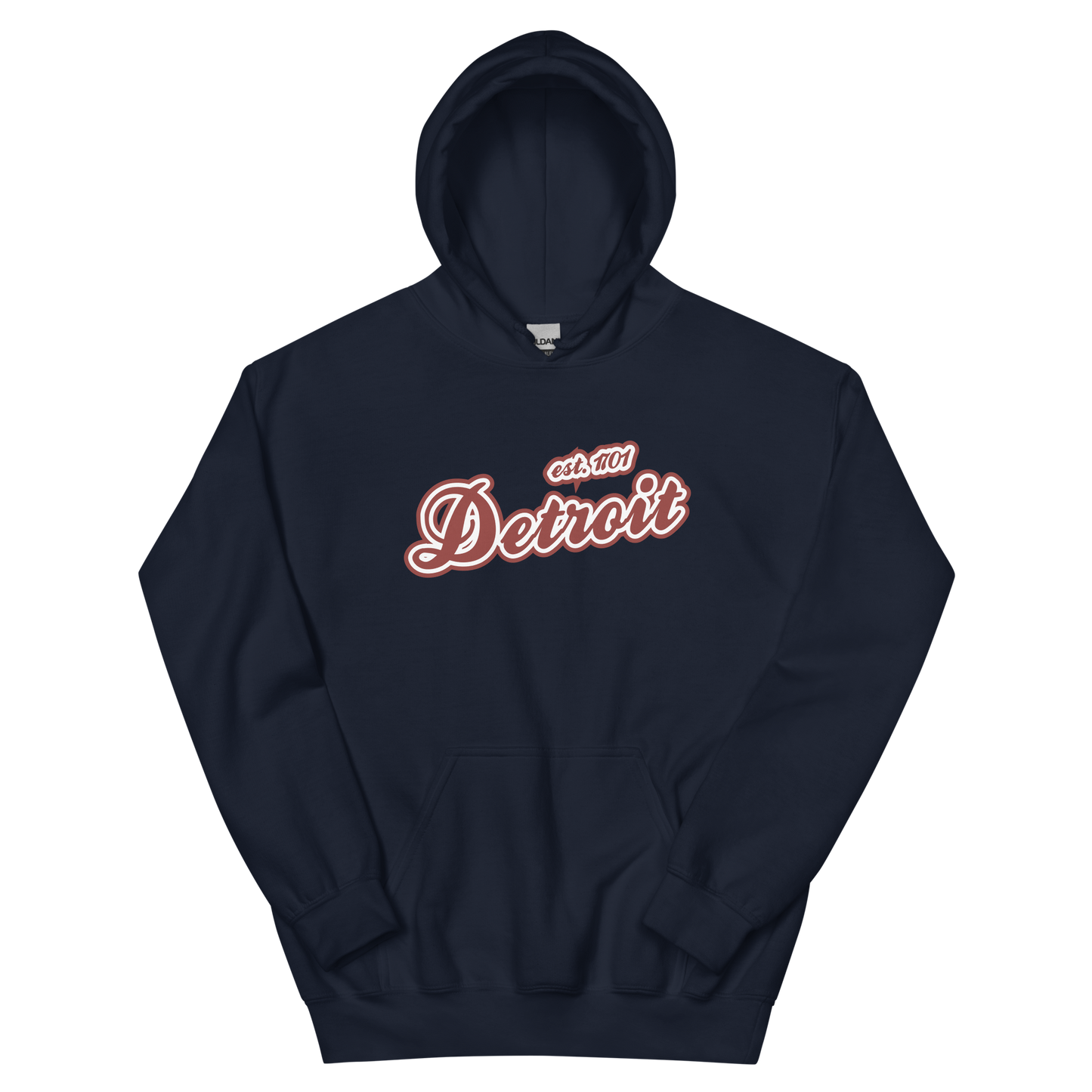 'Detroit EST. 1701' Hoodie (Ore Dock Red Script Font) | Unisex Standard