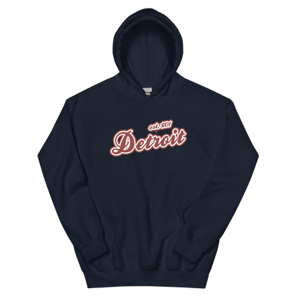 'Detroit EST. 1701' Hoodie (Ore Dock Red Script Font) | Unisex Standard