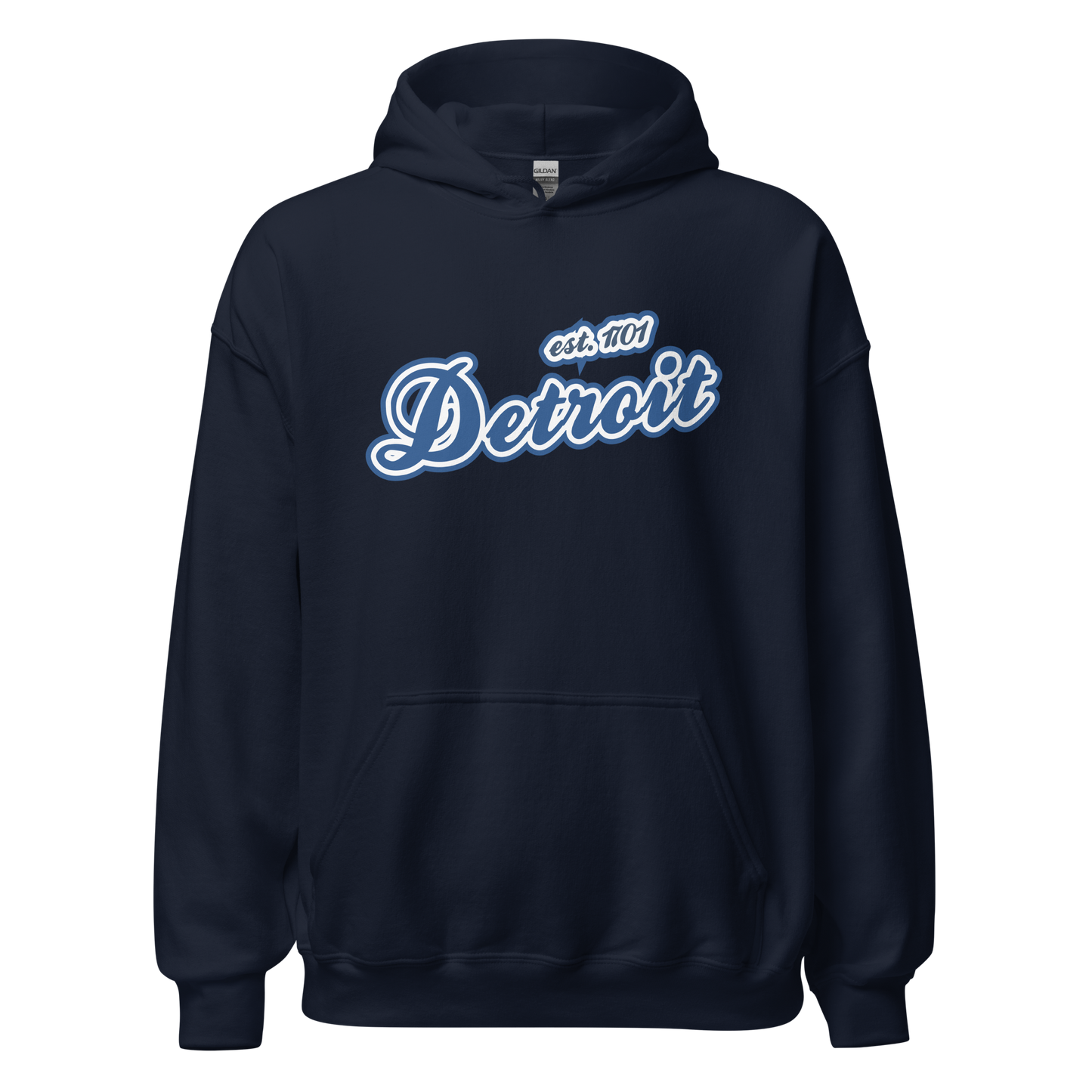 'Detroit EST. 1701' Hoodie (Dearborn Blue Script Font) | Unisex Standard