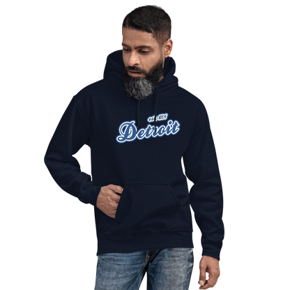 'Detroit EST. 1701' Hoodie (Dearborn Blue Script Font) | Unisex Standard