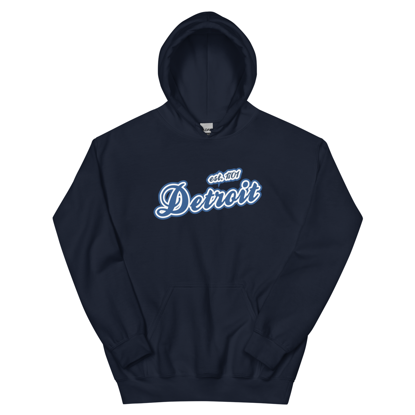 'Detroit EST. 1701' Hoodie (Dearborn Blue Script Font) | Unisex Standard