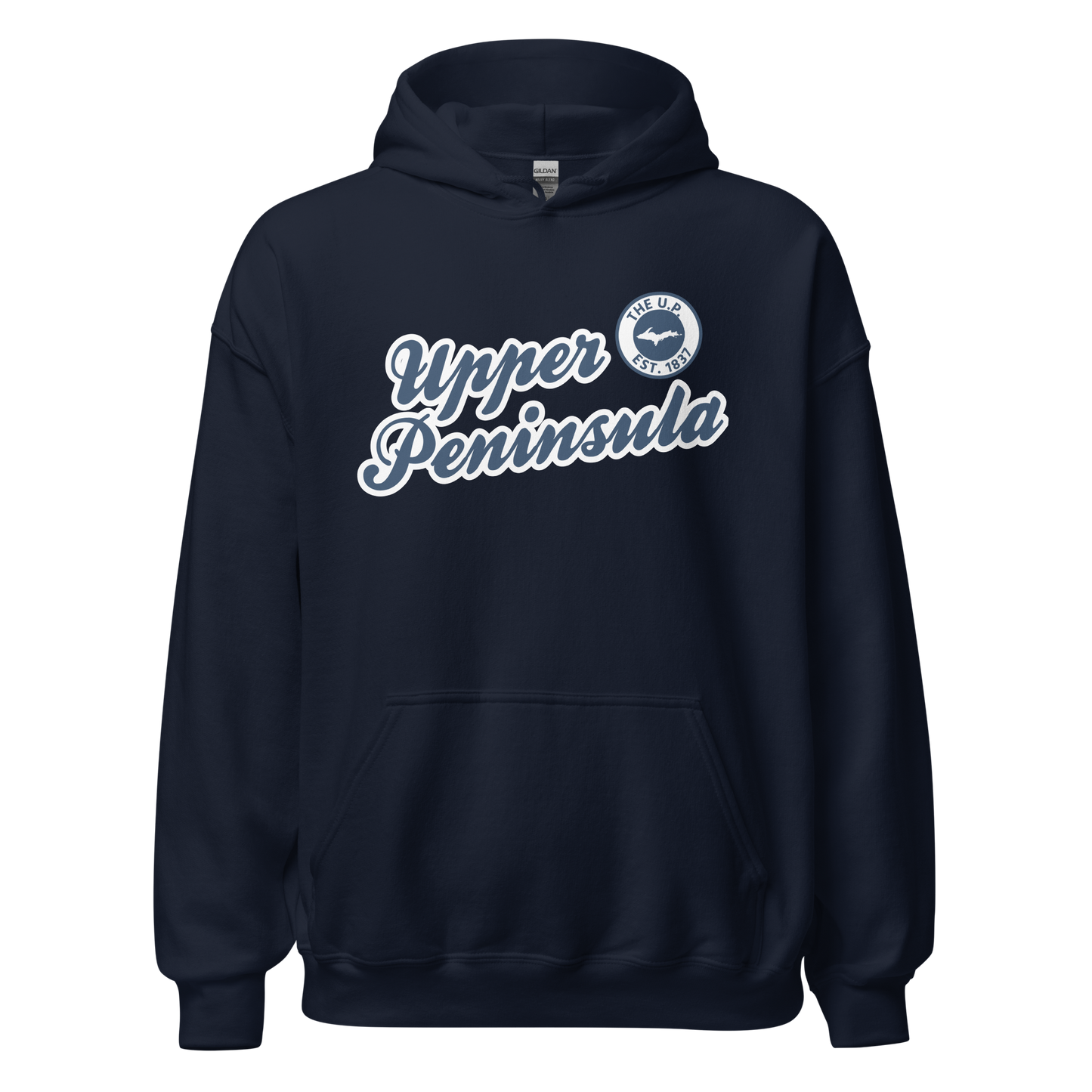 'Upper Peninsula EST. 1837' Hoodie (Navy Script Font) | Unisex Standard