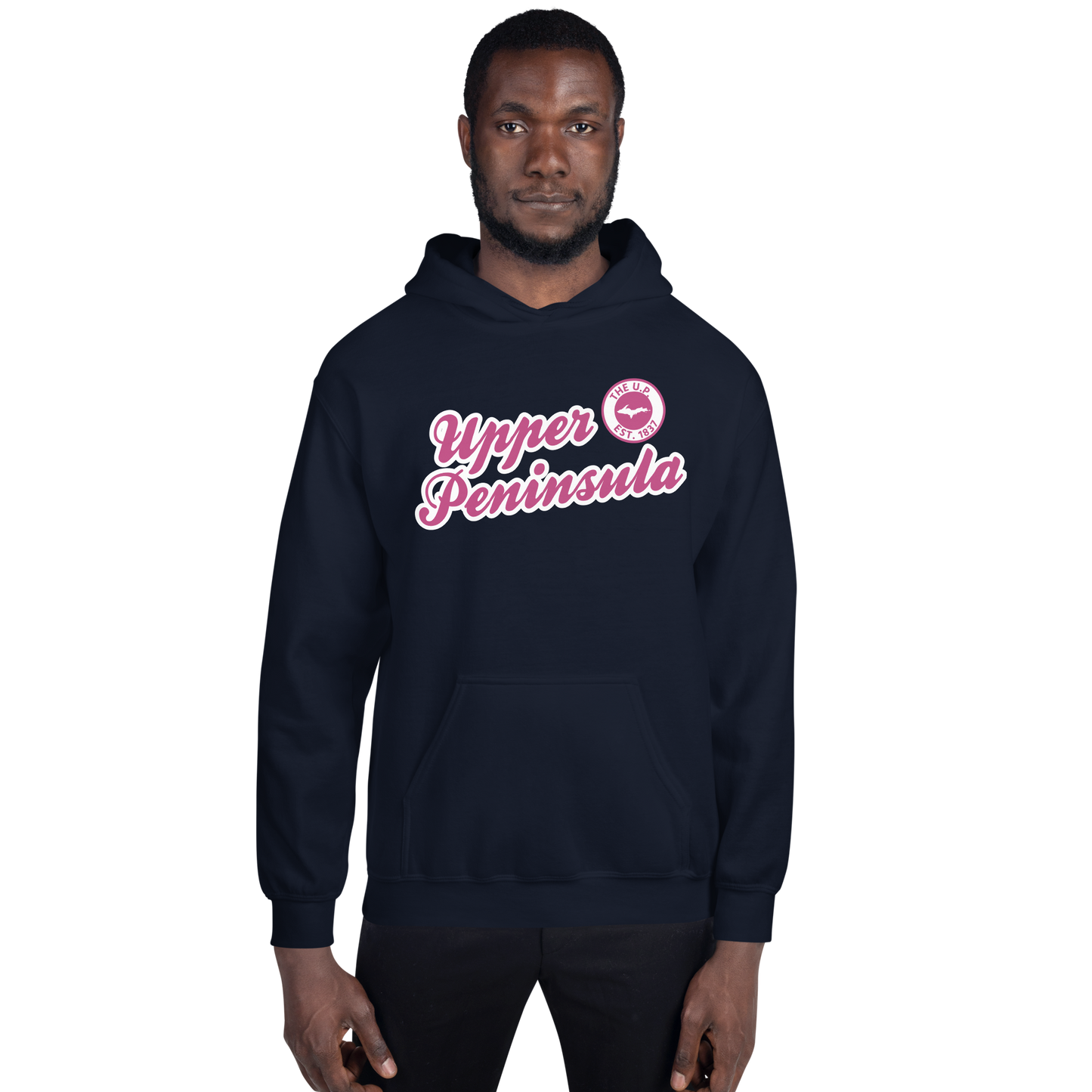 'Upper Peninsula EST. 1837' Hoodie (Apple Blossom Pink Script Font) | Unisex Standard