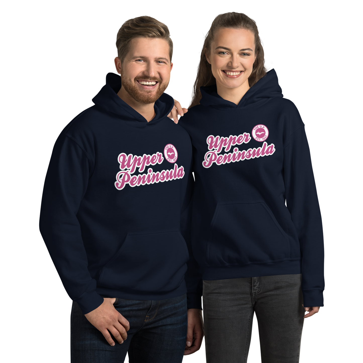 'Upper Peninsula EST. 1837' Hoodie (Apple Blossom Pink Script Font) | Unisex Standard