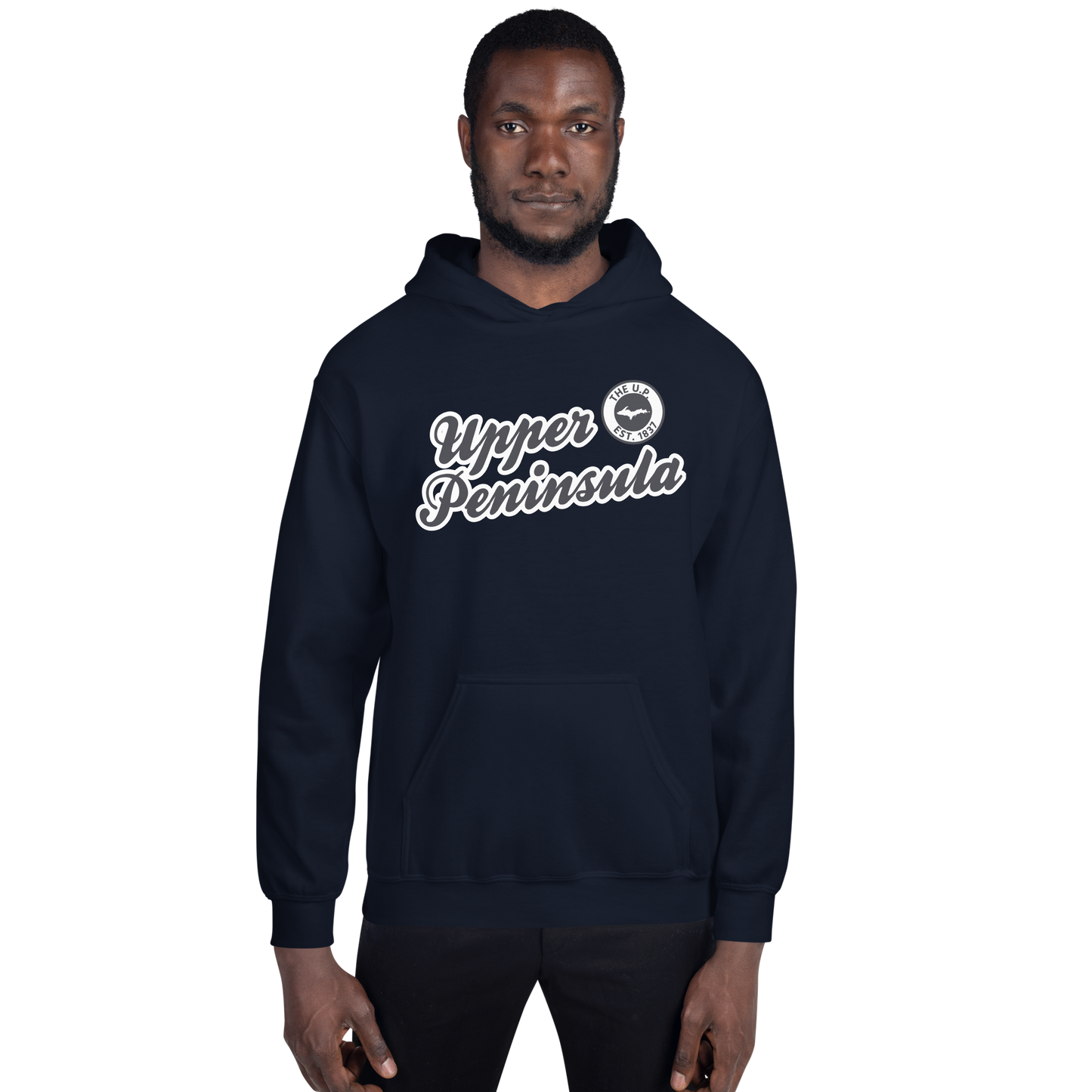 'Upper Peninsula EST. 1837' Hoodie (Iron Ore Grey Script Font) | Unisex Standard