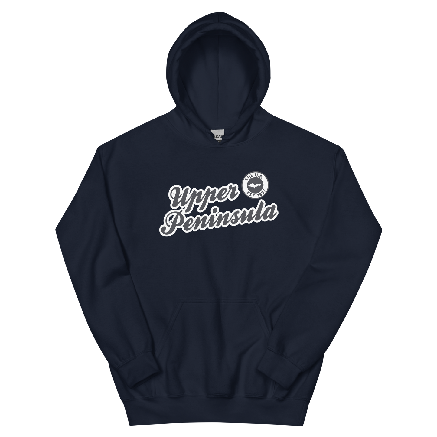 'Upper Peninsula EST. 1837' Hoodie (Iron Ore Grey Script Font) | Unisex Standard