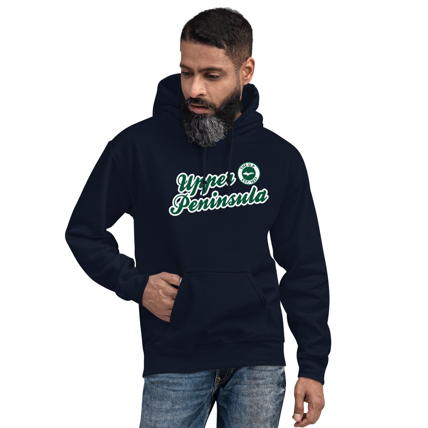 'Upper Peninsula EST. 1837' Hoodie (Superior Green Script Font) | Unisex Standard