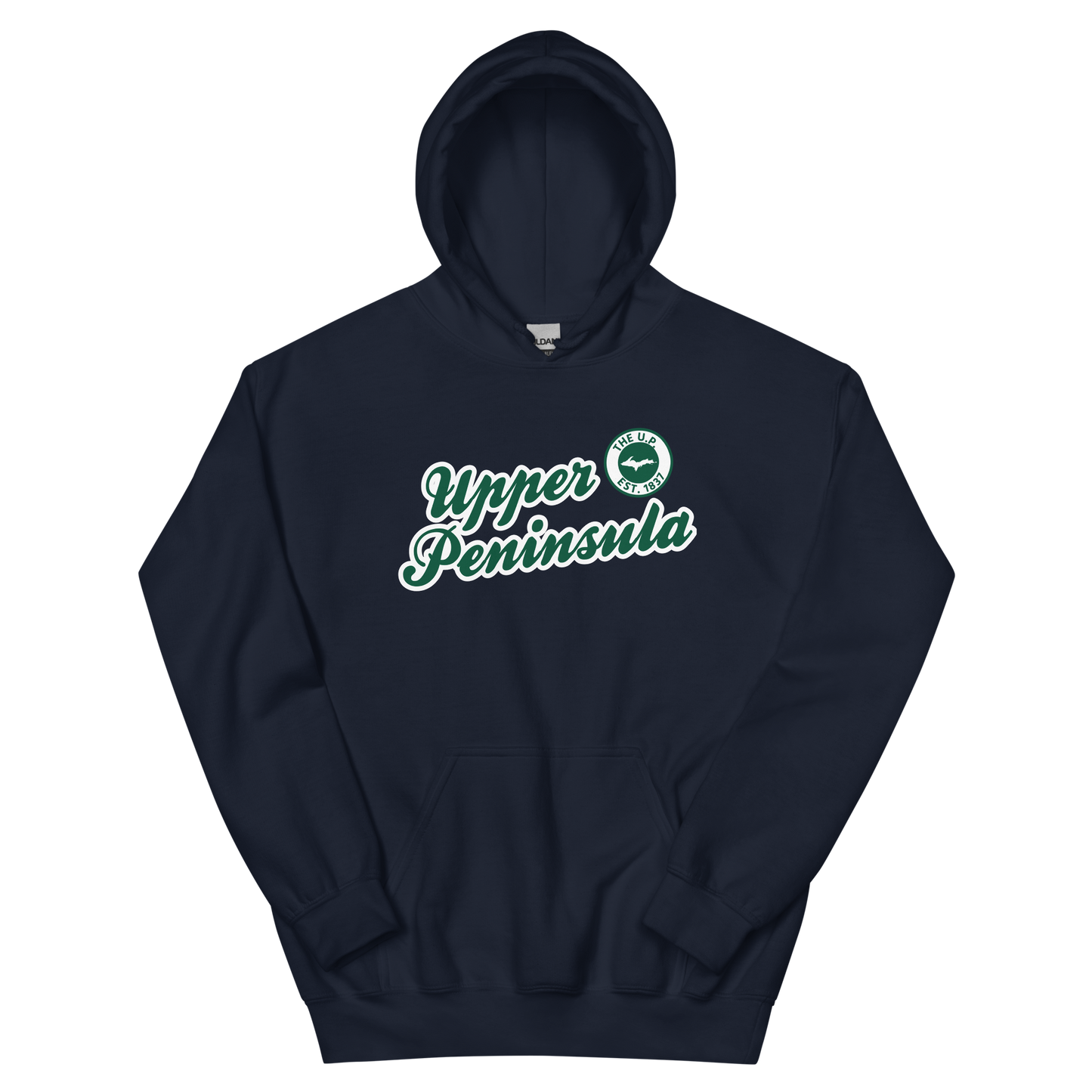 'Upper Peninsula EST. 1837' Hoodie (Superior Green Script Font) | Unisex Standard