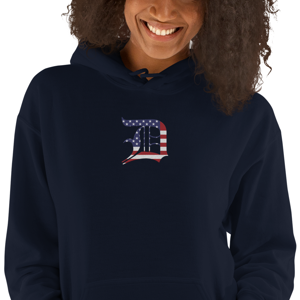 Detroit 'Old English D' Hoodie (Patriotic Edition) | Unisex Standard - Emb.