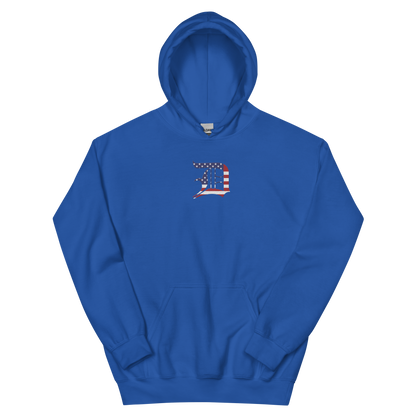 Detroit 'Old English D' Hoodie (Patriotic Edition) | Unisex Standard - Emb.