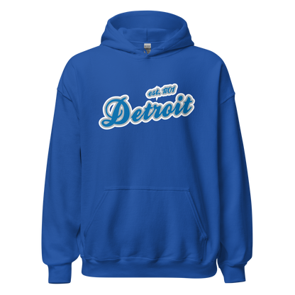 'Detroit EST. 1701' Hoodie (Azure Script Font) | Unisex Standard