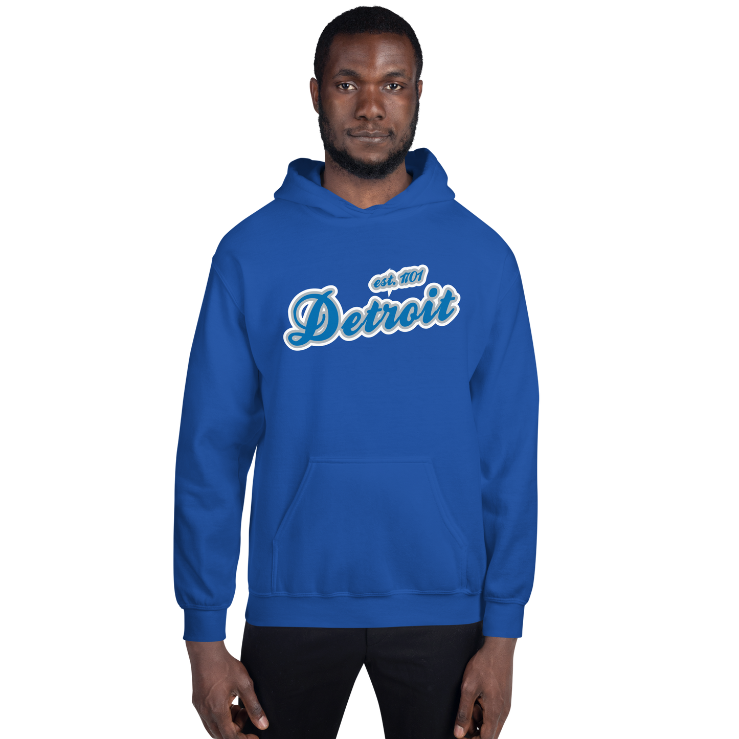 'Detroit EST. 1701' Hoodie (Azure Script Font) | Unisex Standard