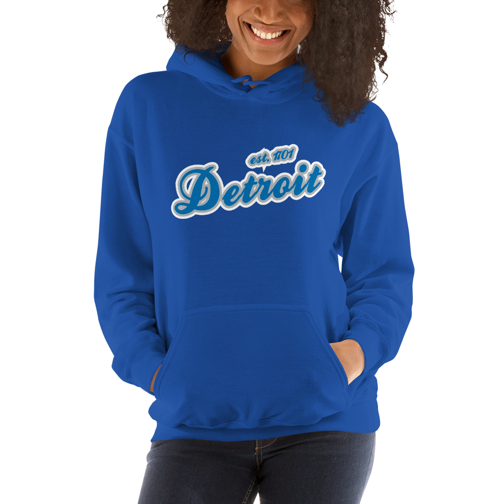 'Detroit EST. 1701' Hoodie (Azure Script Font) | Unisex Standard