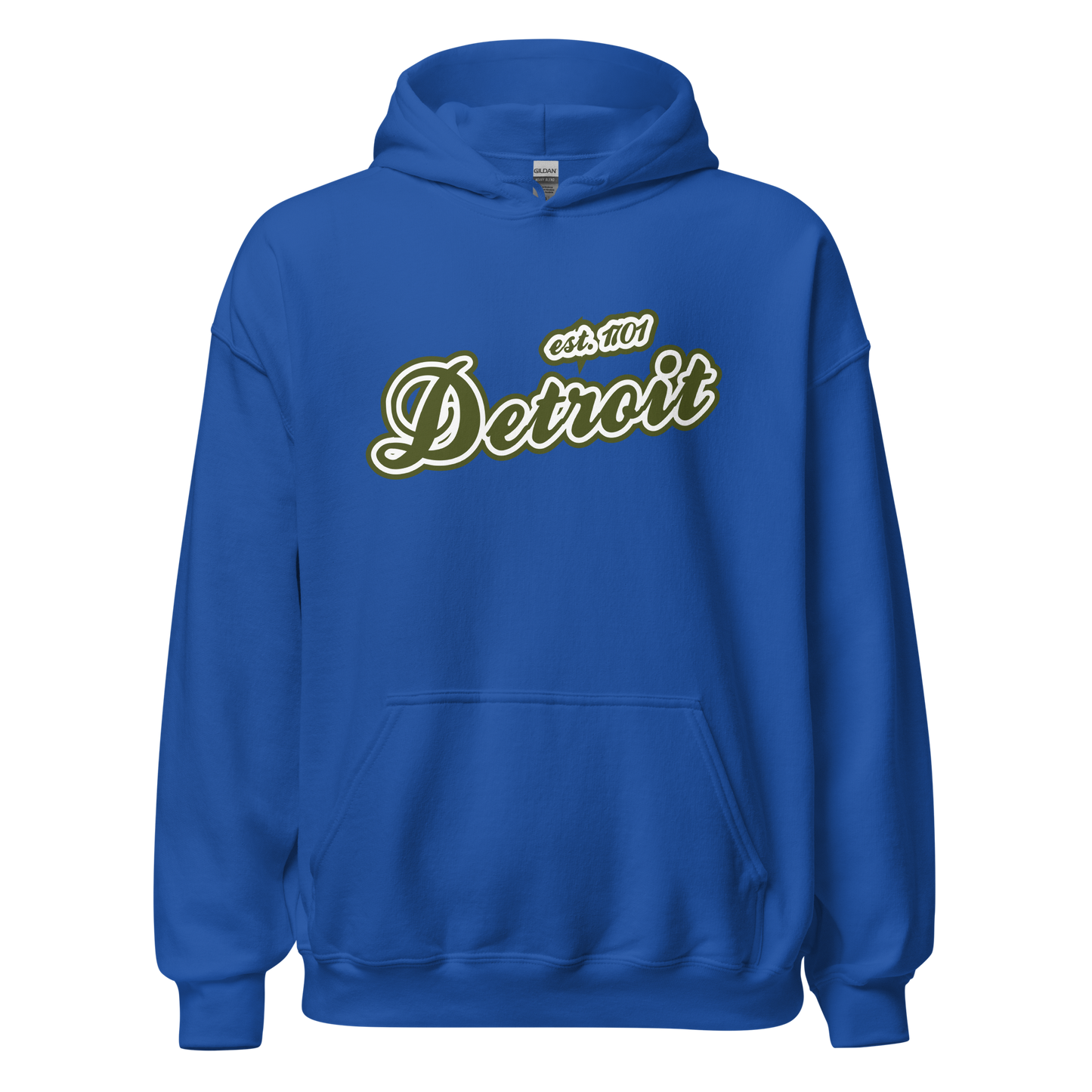 'Detroit EST. 1701' Hoodie (Army Green Script Font) | Unisex Standard