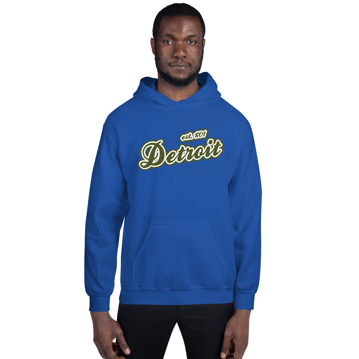 'Detroit EST. 1701' Hoodie (Army Green Script Font) | Unisex Standard