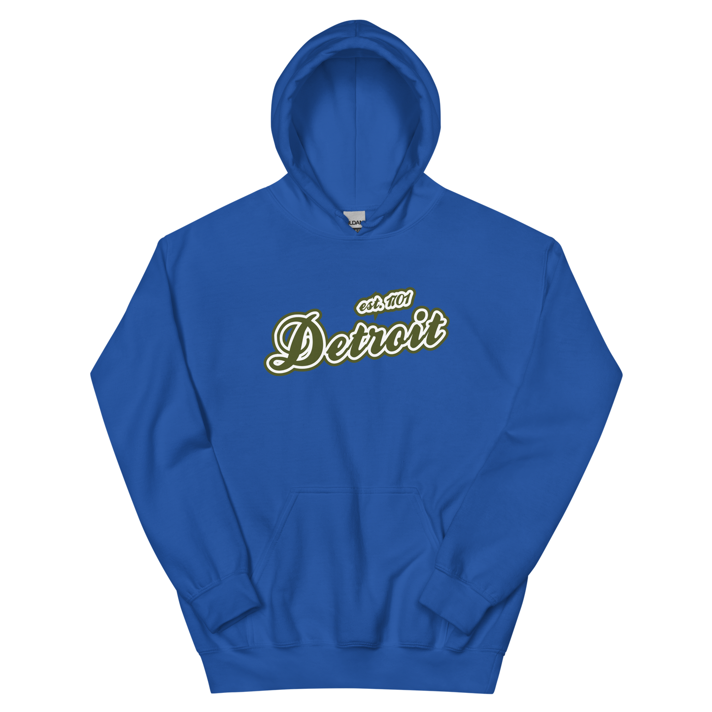 'Detroit EST. 1701' Hoodie (Army Green Script Font) | Unisex Standard