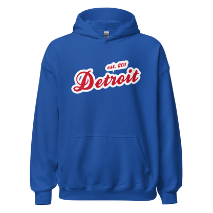 'Detroit EST. 1701' Hoodie (Aliform Red Script Font) | Unisex Standard