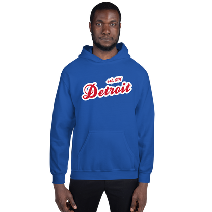 'Detroit EST. 1701' Hoodie (Aliform Red Script Font) | Unisex Standard