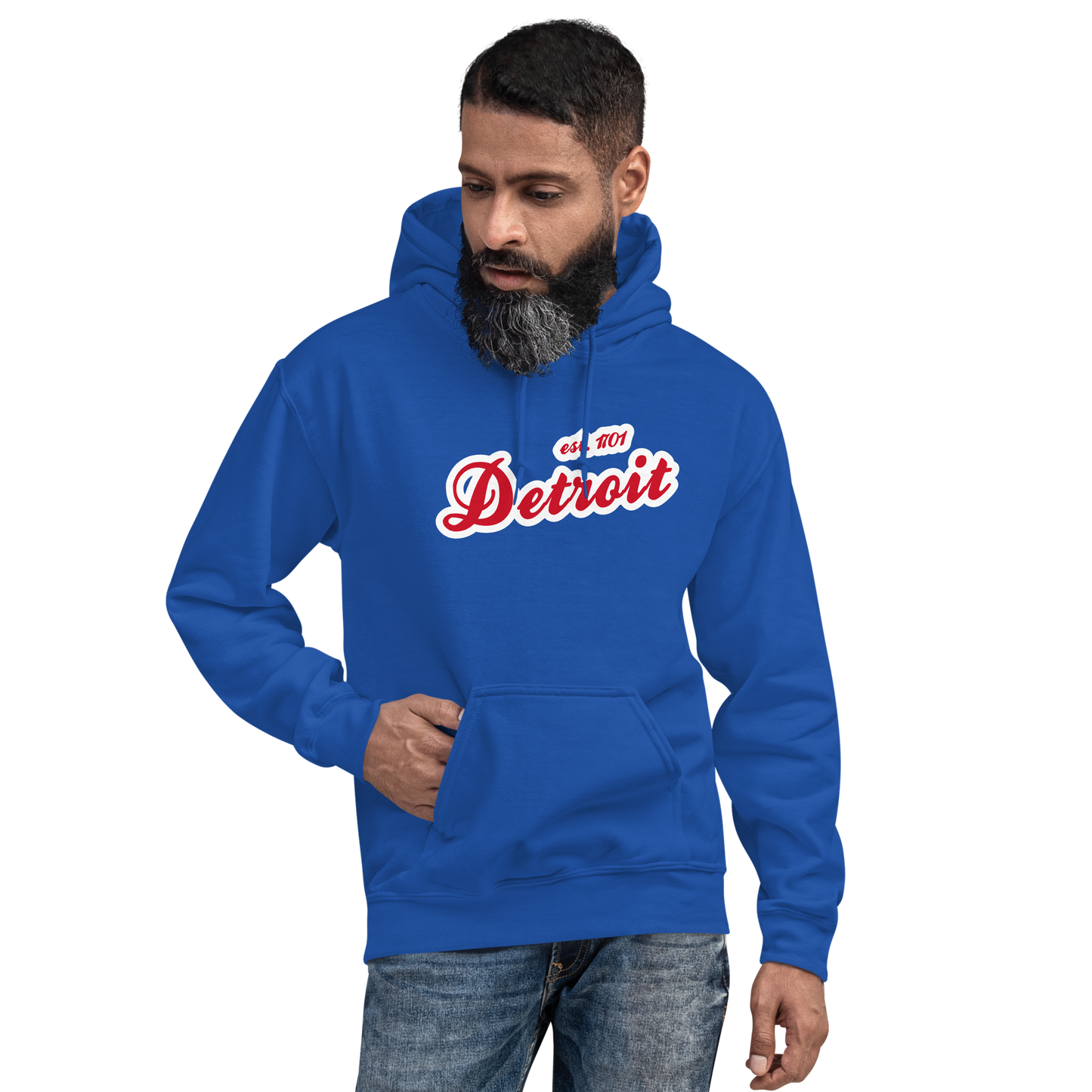 'Detroit EST. 1701' Hoodie (Aliform Red Script Font) | Unisex Standard