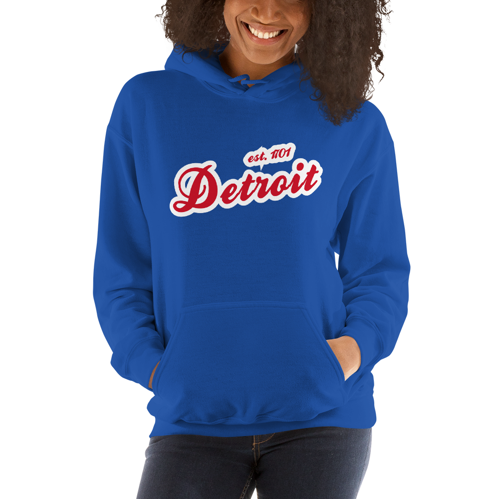 'Detroit EST. 1701' Hoodie (Aliform Red Script Font) | Unisex Standard