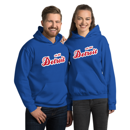 'Detroit EST. 1701' Hoodie (Aliform Red Script Font) | Unisex Standard