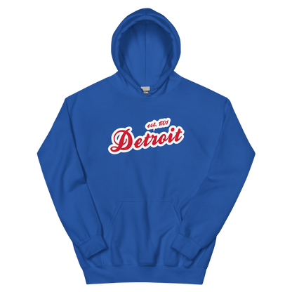 'Detroit EST. 1701' Hoodie (Aliform Red Script Font) | Unisex Standard