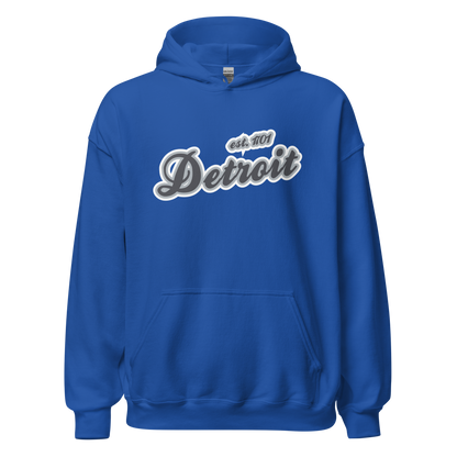 'Detroit EST. 1701' Hoodie (Iron Ore Grey Script Font) | Unisex Standard