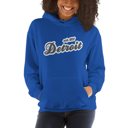 'Detroit EST. 1701' Hoodie (Iron Ore Grey Script Font) | Unisex Standard