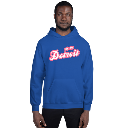 'Detroit EST. 1701' Hoodie (Rhodochrosite Pink Script Font) | Unisex Standard