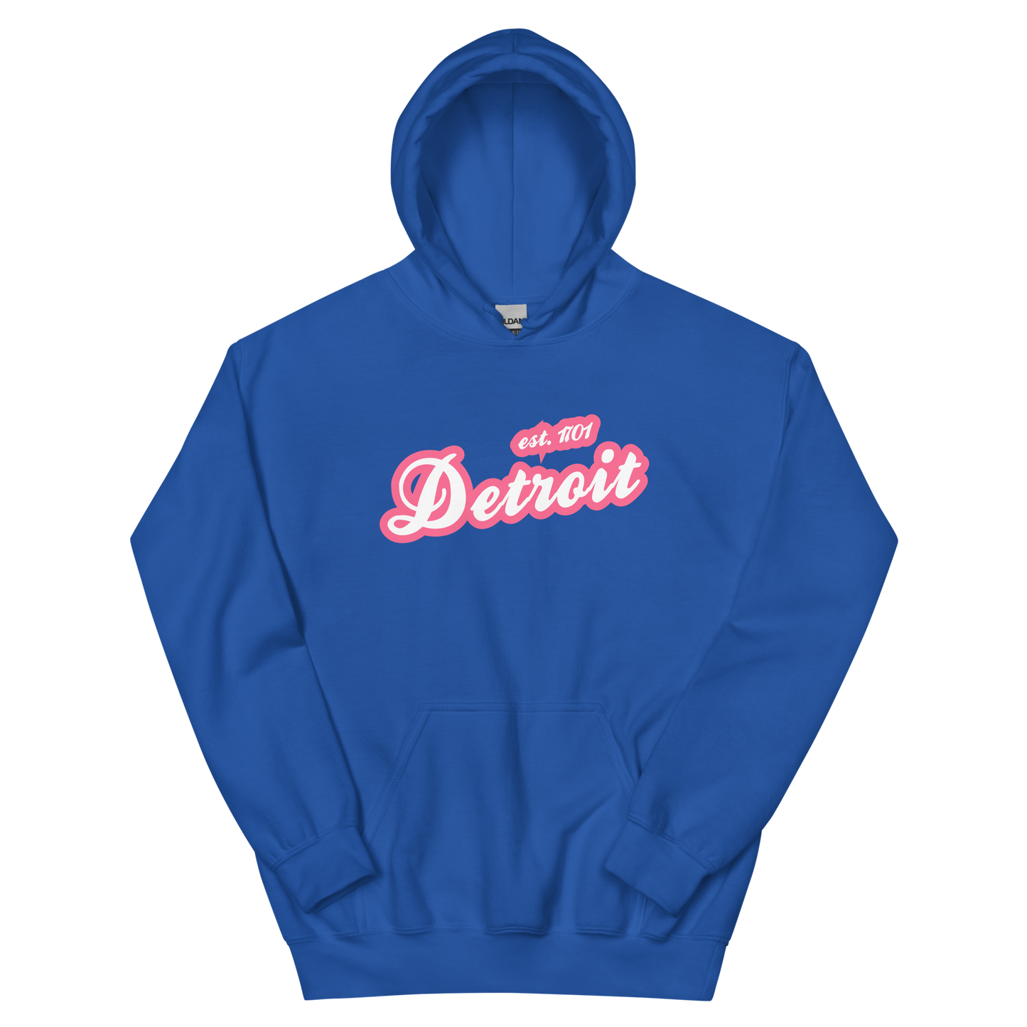 'Detroit EST. 1701' Hoodie (Rhodochrosite Pink Script Font) | Unisex Standard