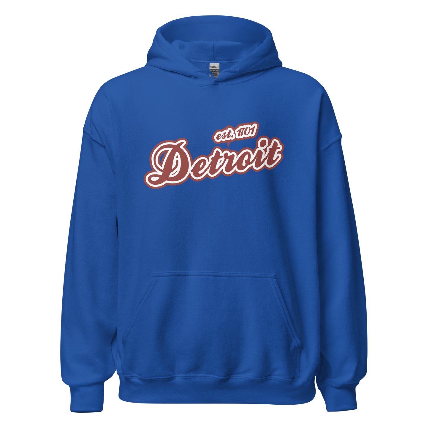 'Detroit EST. 1701' Hoodie (Ore Dock Red Script Font) | Unisex Standard