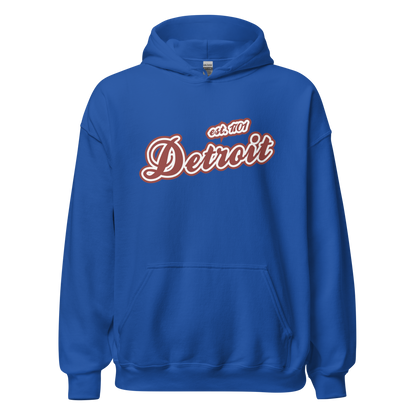 'Detroit EST. 1701' Hoodie (Ore Dock Red Script Font) | Unisex Standard