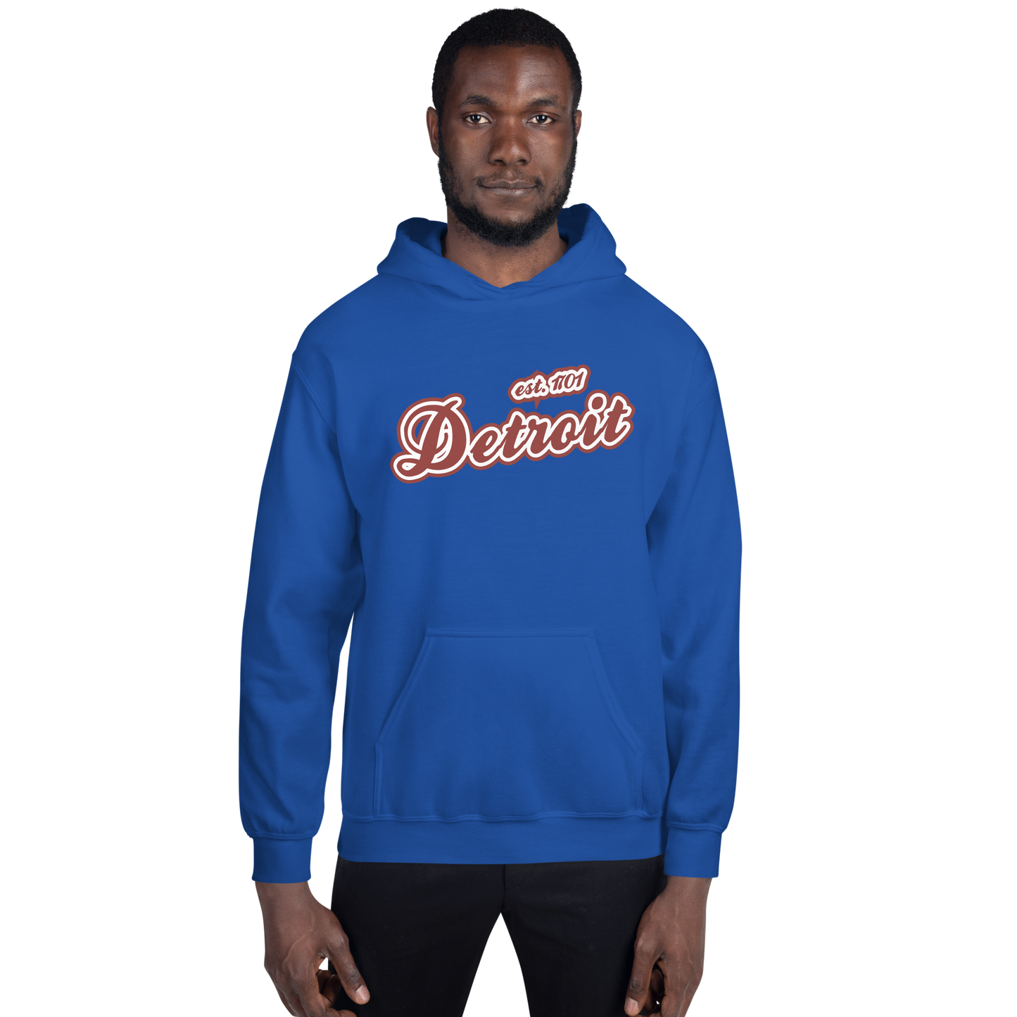 'Detroit EST. 1701' Hoodie (Ore Dock Red Script Font) | Unisex Standard