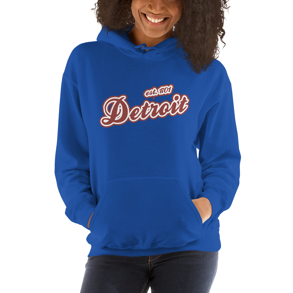 'Detroit EST. 1701' Hoodie (Ore Dock Red Script Font) | Unisex Standard