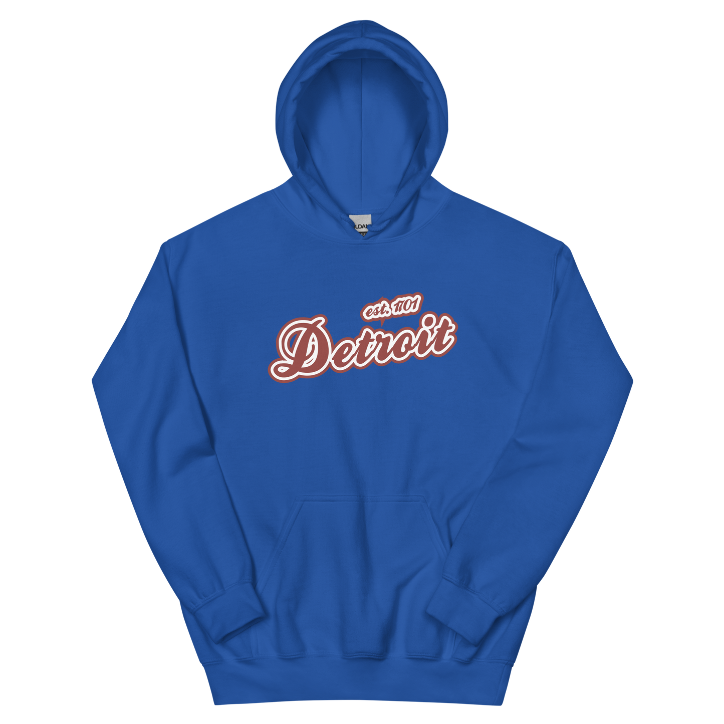 'Detroit EST. 1701' Hoodie (Ore Dock Red Script Font) | Unisex Standard