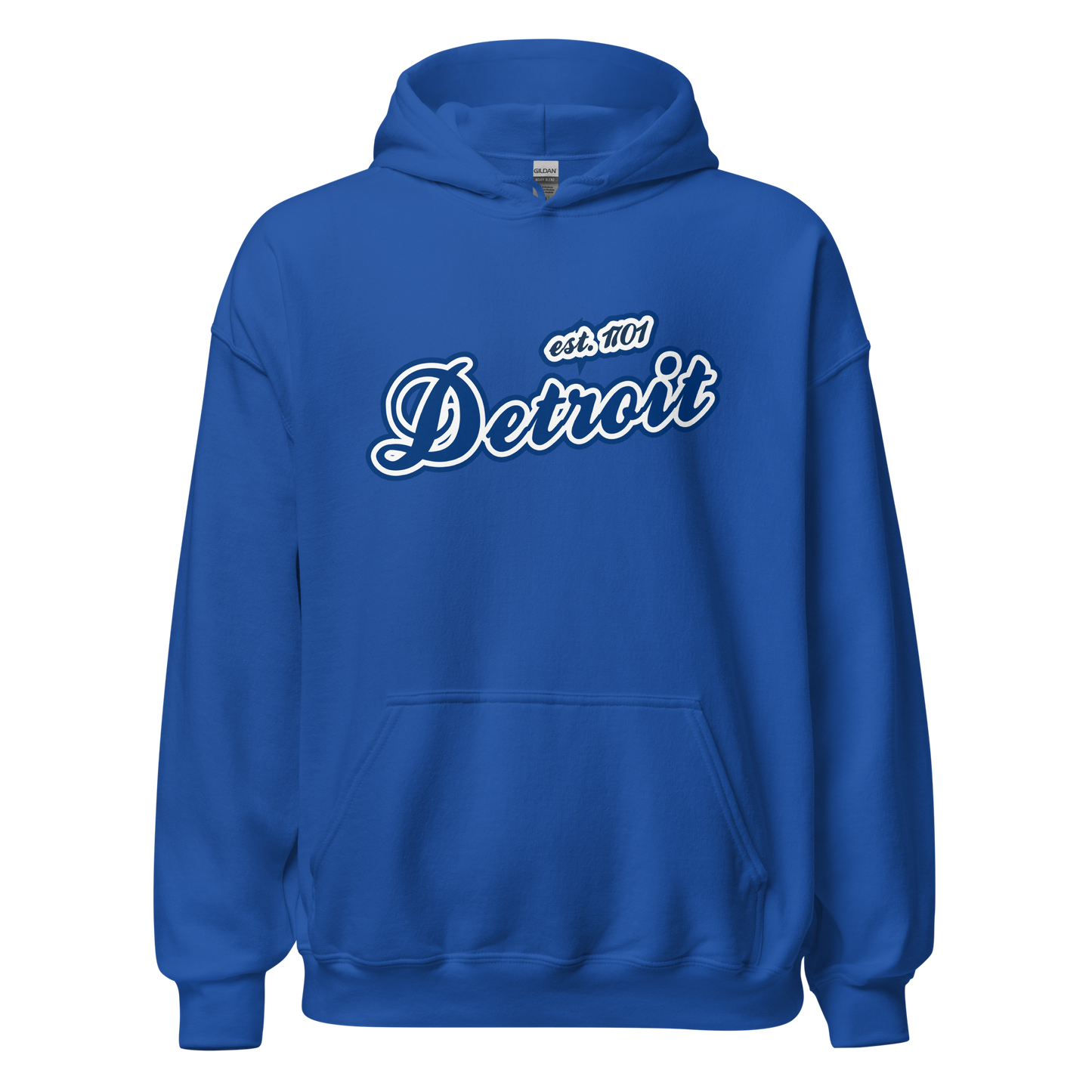 'Detroit EST. 1701' Hoodie (Dearborn Blue Script Font) | Unisex Standard