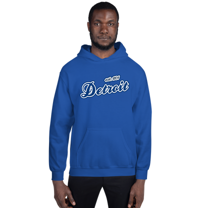 'Detroit EST. 1701' Hoodie (Dearborn Blue Script Font) | Unisex Standard