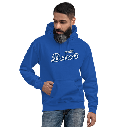 'Detroit EST. 1701' Hoodie (Dearborn Blue Script Font) | Unisex Standard