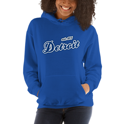 'Detroit EST. 1701' Hoodie (Dearborn Blue Script Font) | Unisex Standard