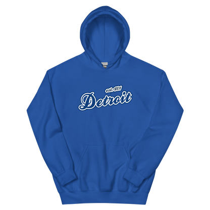 'Detroit EST. 1701' Hoodie (Dearborn Blue Script Font) | Unisex Standard