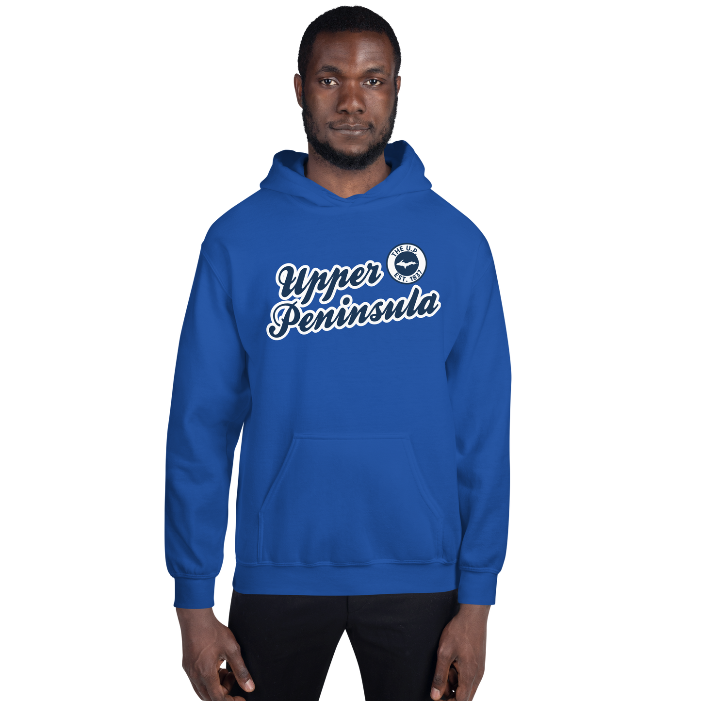 'Upper Peninsula EST. 1837' Hoodie (Navy Script Font) | Unisex Standard