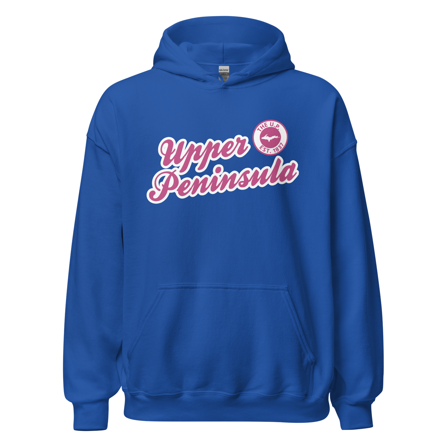 'Upper Peninsula EST. 1837' Hoodie (Apple Blossom Pink Script Font) | Unisex Standard