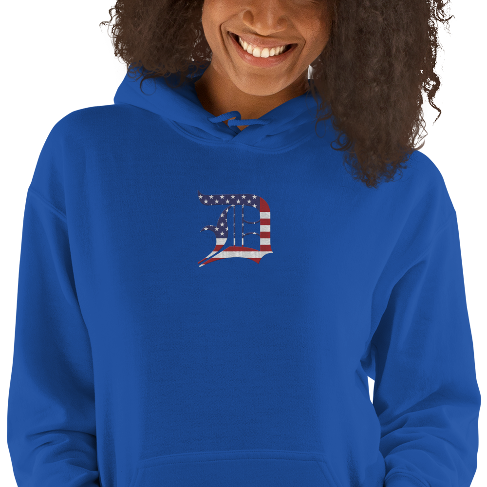 Detroit 'Old English D' Hoodie (Patriotic Edition) | Unisex Standard - Emb.