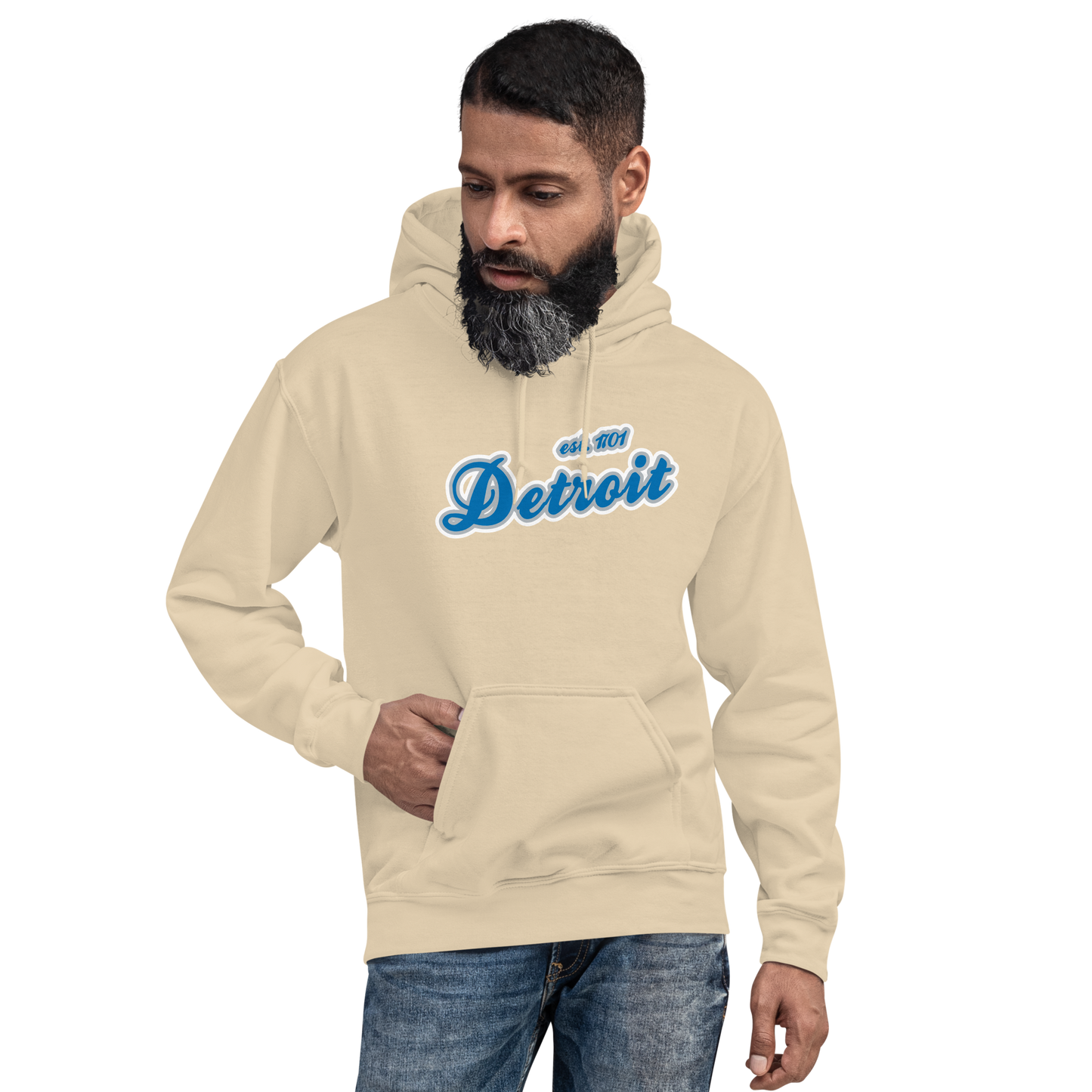 'Detroit EST. 1701' Hoodie (Azure Script Font) | Unisex Standard