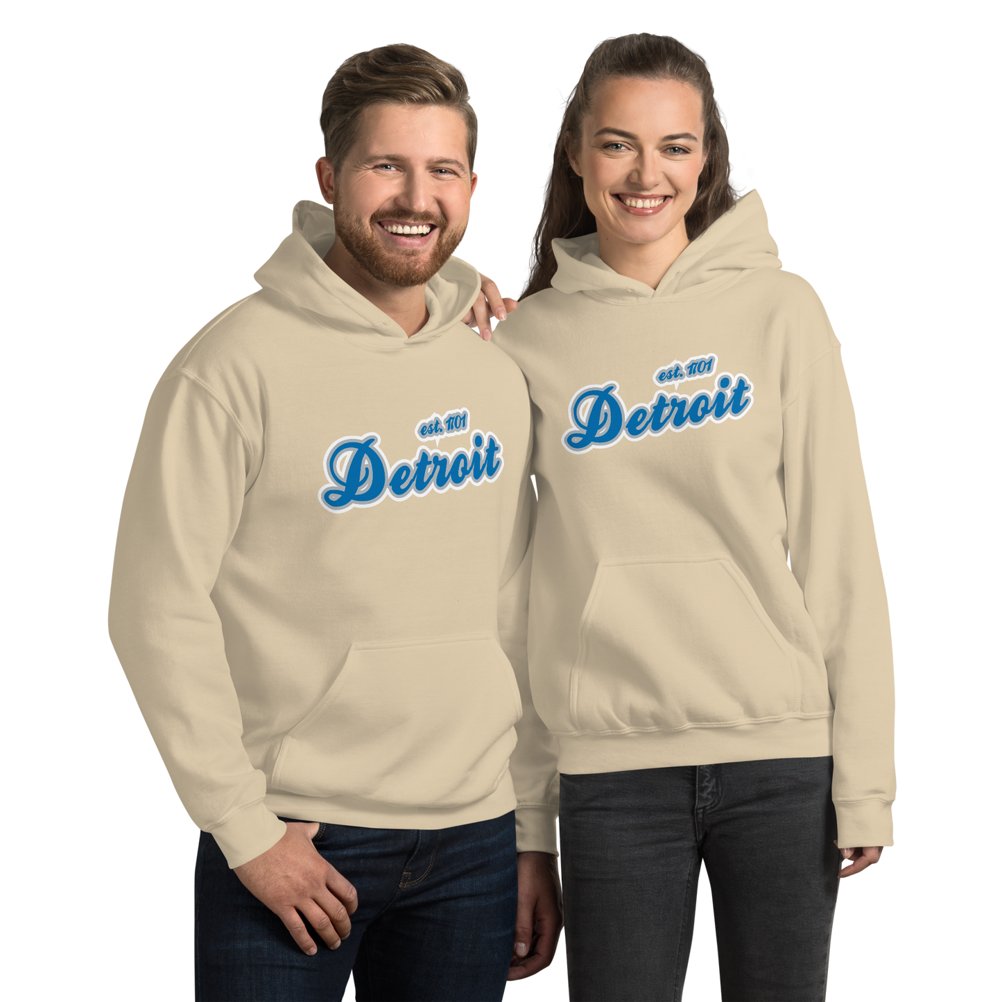 'Detroit EST. 1701' Hoodie (Azure Script Font) | Unisex Standard