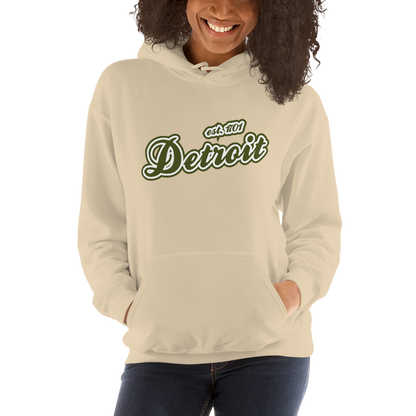 'Detroit EST. 1701' Hoodie (Army Green Script Font) | Unisex Standard