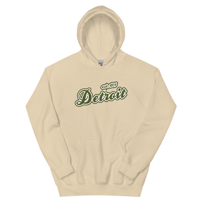 'Detroit EST. 1701' Hoodie (Army Green Script Font) | Unisex Standard