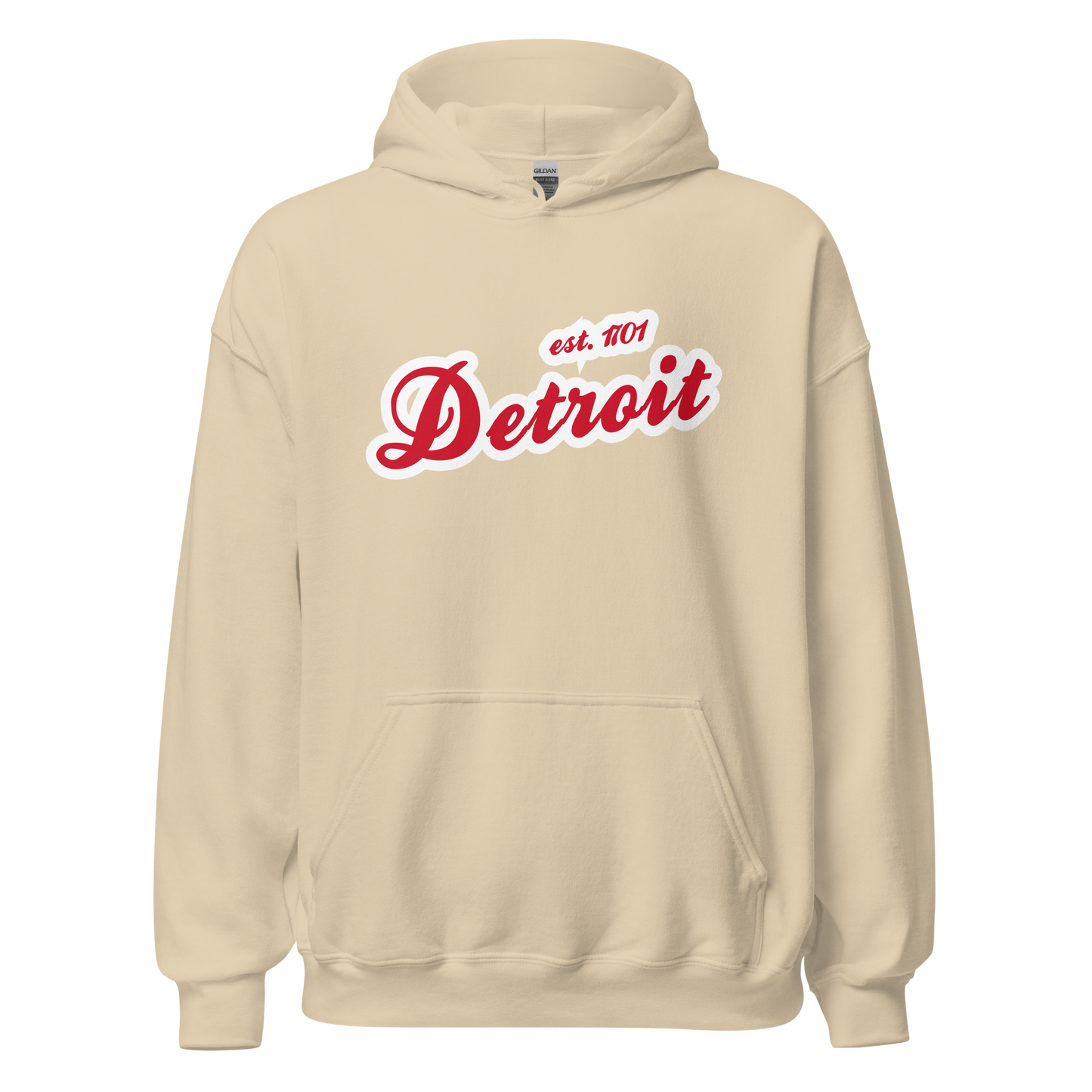 'Detroit EST. 1701' Hoodie (Aliform Red Script Font) | Unisex Standard