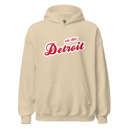 'Detroit EST. 1701' Hoodie (Aliform Red Script Font) | Unisex Standard