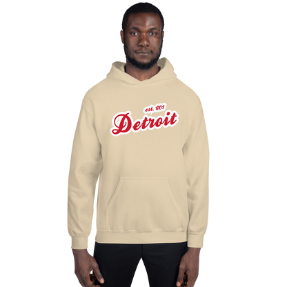 'Detroit EST. 1701' Hoodie (Aliform Red Script Font) | Unisex Standard